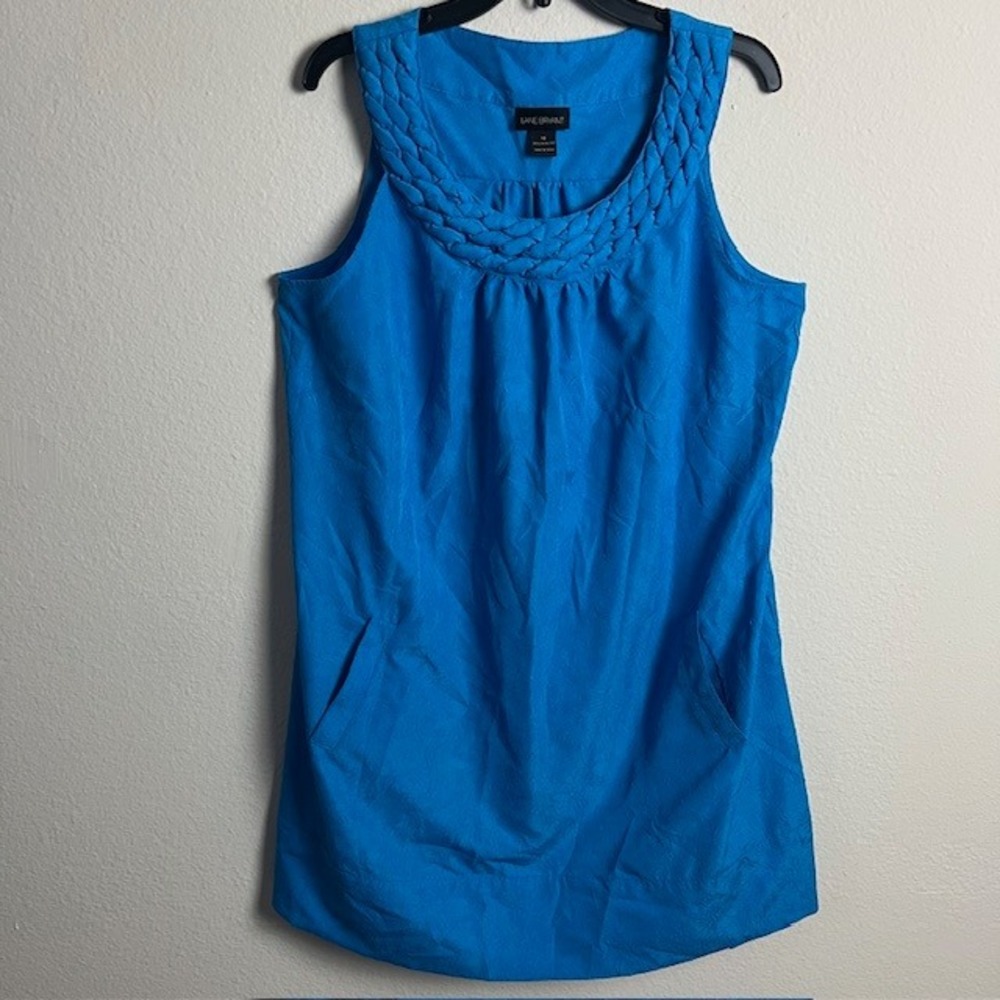 Lane‎ Bryant Sz 18 Textured Tunic Top Braided Sleeveless Pockets Elegant